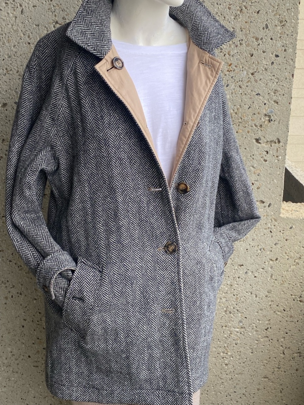 Tabi Reversible Coat Herringbone Wool Minimalist Chic